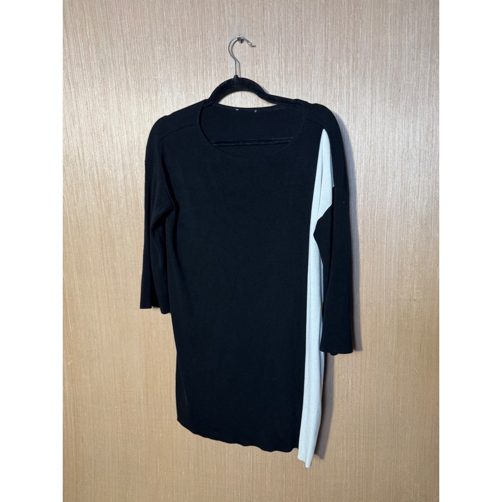 Eileen Fisher Black White Colorblock Tencel Lyocell Knit Tunic Sweater Womens M